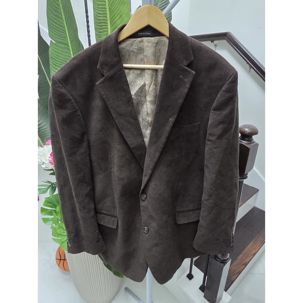 CHAPS Mens Blazer 46L Brown Cotton Corduroy Jacket Academic Classic Sportcoat